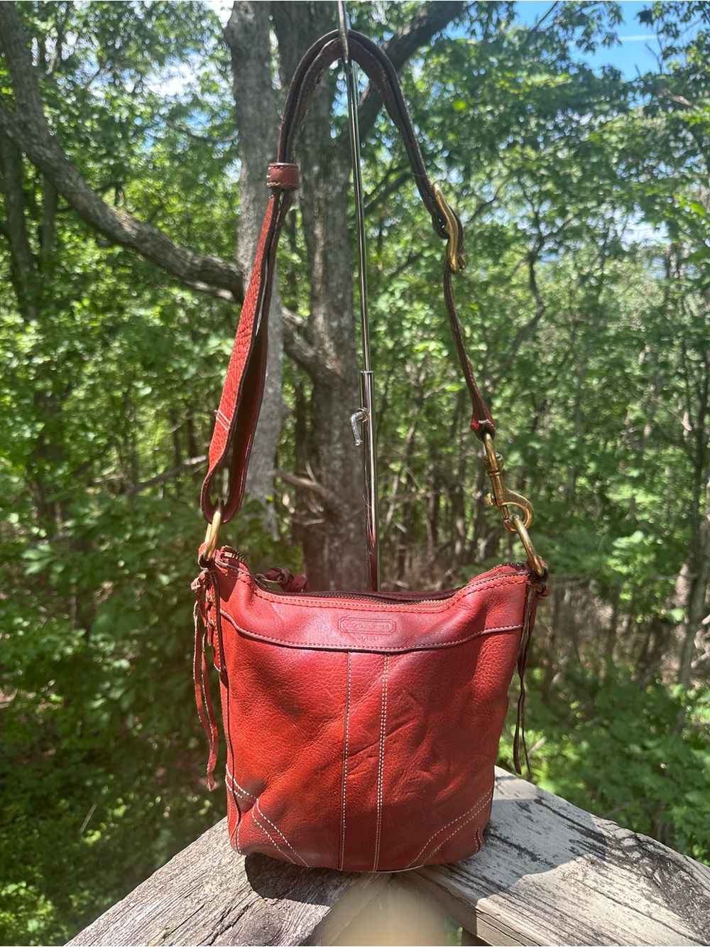 Coach Red/Brownish Leather Shoulder Bag with Adjustable Strap GUC